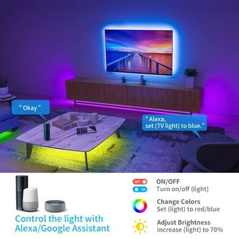 Smart Wifi Mūziku, LED Sloksnes Gaismas USB TV Apgaismojums Komplektā ar Alexa, Google Home 16 Krāsu Maiņa 5050 LED Aizspriedumiem Apgaismojums
