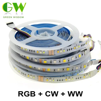 RGB+PKT LED Lentes 5050 SMD DC12V Elastīgu Diode Gaismas Lentes RGB+Balts+Silts Balts 5 Krāsas 1 Čipu pilnkrāsu LED Strip Gaismas 5m