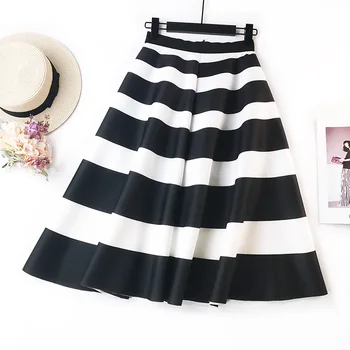 2020. Gada Pavasarī Jaunas Ielidošanas Eiropas Hepburn Stils, Vintage Svārki Black & White Stripe Dāmas Svārki Eleganti Midi Svārki Bezmaksas Shippin