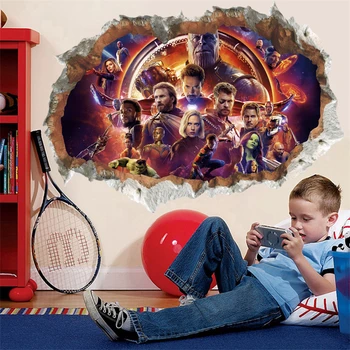 3D Efekts Avengers Broken Sienas Uzlīmes Bērniem Telpām Bērnudārza Mājas Dekoru Pvc Sienas Uzlīmes Super Varoņiem, Plakāti Sienas Māksla