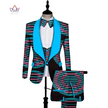 Āfrikas Drukas 3 gabali Vīriešiem komplekti Dashiki Top un Bikšu & Veste Uzstādīt Bazin Plus Lieluma Tradicionālo Āfrikas Apģērbu WYN431