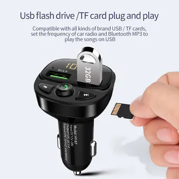 Ātri Uzlādēt 3.0 Dual USB Automašīnas Lādētājs FM Transmitter Modulators, Bluetooth Brīvroku sistēmas Auto Audio MP3 Atskaņotājs Atbalsta TF Carregador