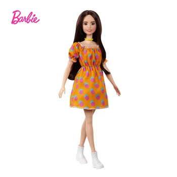 Barbie Fashionistas Lelles Melni Mati ar Punktotu Oranža Kleita Sākotnējā Brunete Lelle Interaktīva Lelle, Rotaļlieta, Brīvdienu Dāvanu GRB52
