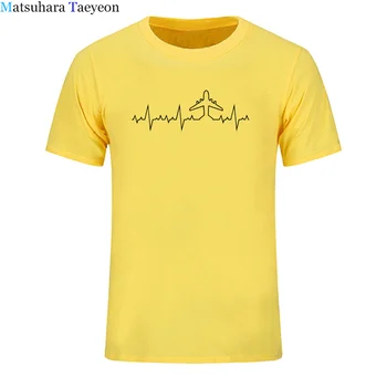 Druka t kreklu Sirdsdarbība lidmašīnas Izmēģinājuma Smieklīgi Izdrukāt T Krekls Vīriešiem ar Īsām Piedurknēm Kokvilnas Plaknes Vadītāja T-krekli Vīriešu Apģērbu Camisetas