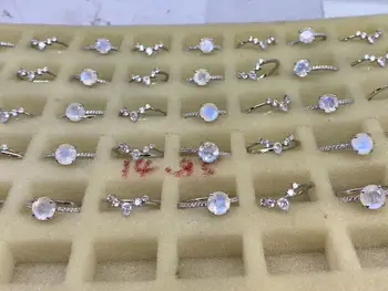 Karstā Pārdošanas 925 Sterling Sudraba 7.0 mm Dabas Zilā Moonstone Ring Moonstone Ring Komplekti Sievietēm Dāvanu