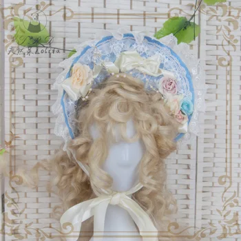 Krāšņs Vīna Sarkanā Sunīti Lolita ziedu Kāzu Bnt Cosplay Vintage Roku darbs Viktorijas Sapnis atpakaļ uz Versaļas Mežģīņu Rozes Saules Cepure