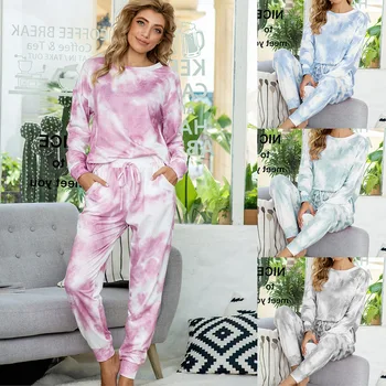 2020 Jaunu Gadījuma kaklasaišu krāsošanas Iespiesti Pidžamu rudens/ziemas garām piedurknēm Mājas apstākļos, Pijamas Sieviešu Pidžamas Sieviešu Miega Topi Nakts Kleita