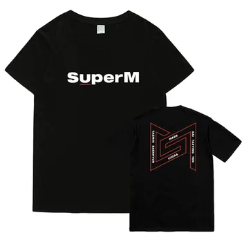Kpop superM dalībnieka vārdu drukāšanas o apkakli, īsām piedurknēm t krekls vasaras stils baekyun taemin t-krekls ar vaļēju augšu tees