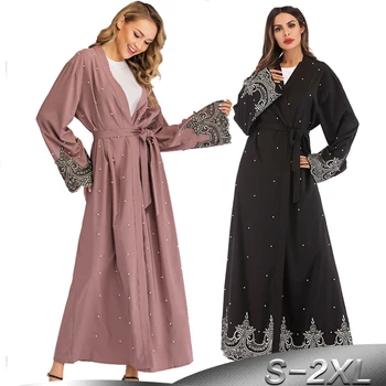 Atvērt Abaya Kimono Kaftan Dubaija Musulmaņu Jaka Kleita, Hijab Abayas Sieviešu Drēbes Musulman Femme Caftan Marokens Islāma Apģērbi