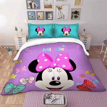 Disney Minnie Mouse Gultas komplekts Karikatūra Minnie Sega sedz, Spilvendrānas Dvīņu Pilna Queen, King Size Bērniem gultas veļa, mājas Tekstila