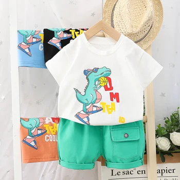 HYLKIDHUOSE 2020. gada Vasaras Bērnu Zēnu Apģērbu Komplekti Toddler Zīdaiņu Īsām Piedurknēm Dinozauru T Krekls, Šorti Bērni bērnu Ikdienas Apģērbs