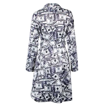 Elegants Naudu Tranšejas Dolāru Rēķinu Drukas Kleita KimKardashian Wrap V Kakla Vērtnes Izrotāts Ar Garām Piedurknēm Naudu Apģērbs Streetwear