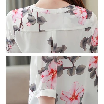 Ir 2021. Iespiesti Šifona Sieviešu Krekls Vasaras Vintage Ziedu Īsām Piedurknēm Blūze Sievietēm, Plus Lieluma Džemperis Dāmu Topi, Drēbes, 9462 50