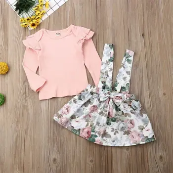 2GAB Toddler Bērniem, Baby Meitene T-krekls Topi+Ziedu Loku Svārki Ikdienas Apģērbs Apģērbu Komplekts