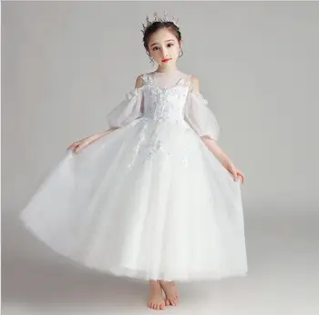 Princese Meitenes Kleitu Kāzām, Balta Mežģīņu Bērniem Dzimšanas Dienas Tērpu Apģērbs Mazulim Bērnu Grezna Apģērbu Pirmās Komūnijas Ilgi Frocks