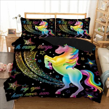 Melns Vienradzis gultas veļas komplekts Pasaku Dzirkstošo Zvaigznes Gultas Komplekts Bērnu iecienītāko sega sedz poliestera zirgu gultasveļa