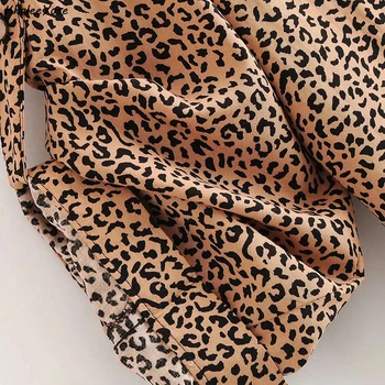 KHALEE YOSE Lielgabarīta Leopards Drukāt Ilgi, Blūzes, Krekli, Sieviešu Vintage Rudens Blūze Tops ar garām Piedurknēm, Kabatām Loku Nelegālo Krekls