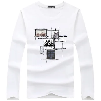 Vīriešu Kokvilnas T Krekls Rudens Un Ziemas Vīriešu Modes T-krekls Pavasarī Ilgi Piedurknēm Gadījuma O-veida kakla T-krekls Mūzikas Modelis