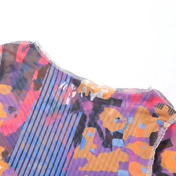 LVINMW Seksīgi Caurspīdīga Sieta ar garām Piedurknēm ar Apaļu Kakla Drukāt Kultūraugu Top 2020. Gada Vasaras Sieviešu Slim Modes Retro tshirt Topi Streetwear