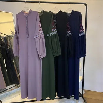 WEPBEL Ilgtermiņa Piedurknēm Šifona Gadījuma Kleitas Garo Maxi Kleitu Modes Sieviešu Izšūtu Ziedu, Ziedu, Musulmaņu Ramadāna Abaya