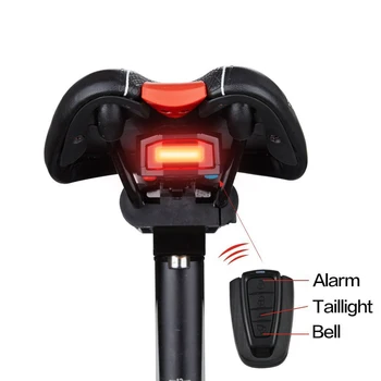 Velosipēdu Astes Gaismas Saprātīga pretaizdzīšanas Signalizācijas LED lukturīti, velosipēdu Elektriskais Zvans ar Bezvadu Tālvadības pulti &USB Kabelis