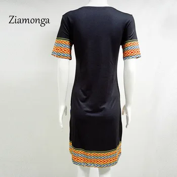 Ziamonga XXXL Plus Lieluma Sieviešu Apģērbu 2017 Modes Īsām Piedurknēm Melnā, Baltā Bodycon Kleita Vintage Tradicionālo Iespiests Kleitas
