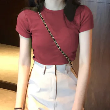 JFUNCY Modes vienkrāsainu korejas Slim Fit Sieviešu T Krekls 2020. Gada Vasarā Jaunu Dāmu Topi ar Īsām Piedurknēm T-krekls Sieviešu Pamata Tees