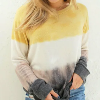Hirigin Sieviešu Džemperis ar garām Piedurknēm Svītrainām O Kakla Modes Gadījuma Pamata Klasisks Dāmu sporta Krekls Topi Džemperi