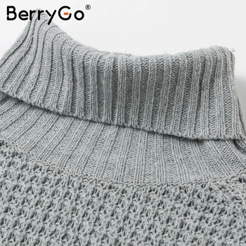BerryGo Pusi piedurknēm augstu uzrullētu apkakli trikotāžas džemperis sievietēm, Mīkstu rudens ziemas džemperis džemperis ar Augstu sadalīt dāmas femenino džemperi 2019