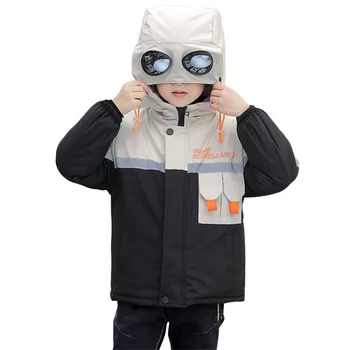 Modes bērni jaka, mētelis kažokādas kapuces iekšpusē ar brillēm, mētelis, jaka, 2-10years bērnu, zēnu, meiteņu Ziemas biezs mētelis drēbes