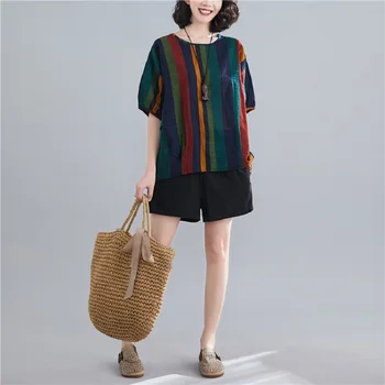 Kokvilnas veļa vintage korejas plus lieluma gadījuma zaudēt vasaras tee t krekls, sieviešu t-krekls dāmas tshirt ir 2021. topi streetwear drēbes