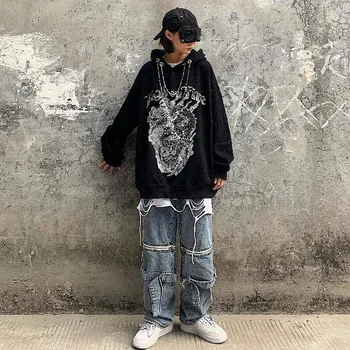 Gotu, punk hoodies sieviešu apģērbu pūķis drukāt sporta Krekli Hip Hop sieviete pelēkā vārna Streetwear Punk Velns Print 