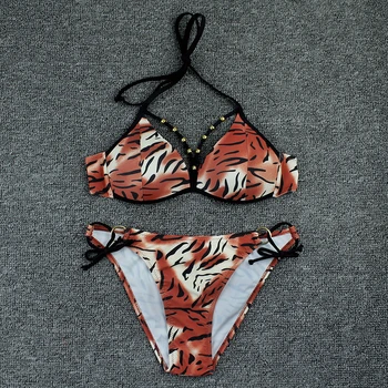 Leopard Sexy Bikini Ir 2021. Plus Lieluma Peldkostīmi Sievietes Čūskas Ādas Peldkostīms Bikini Komplekts Mežģīnes Up Sarkani Svītrains Peldkostīms Peldkostīmu, Pludmales