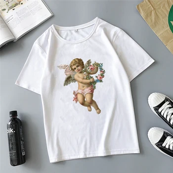 Eņģelis bērniem cīņa drukāšanas cute karikatūra Harajuku vasaras jaunā modes ins gadījuma zaudēt sieviešu T-krekls topi