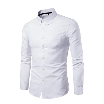 Rudenī Jauns Dizains Vīriešu Oxford Krekls Pogu uz Leju, Baltu Kreklu Gadījuma, Klasiskās Cietā Rugular-Fit Kleita Krekli ar garām Piedurknēm