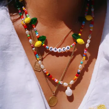 Boho stila dabas pērle, kulons, kaklarota, krāsains rīsu lodītes, samaisa un saskaņot modes varavīksnes ilgi, apģērbu aksesuāri, acu necklac