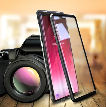 Magnētiskā Adsorbcijas Telefonu Gadījumā Samsung Galaxy A8 2018 Rūdīta Stikla ar Priekšējo un Aizmugurējo Stikla Vāks Galaxy A8 plus a8+ 2018