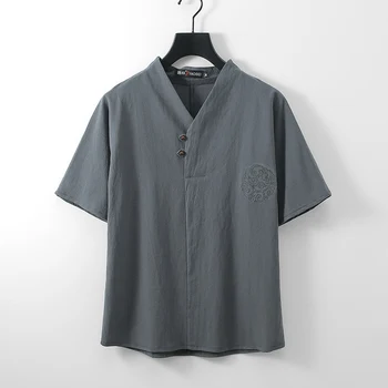 Augstas kvalitātes Vasaras Vīriešiem ķīniešu stilā vintage liela izmēra T-krekls ar Īsām Piedurknēm Tees lielajam 7XL 8XL 9XL gadījuma v-veida kakla veļa tshirt