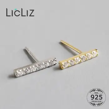 LicLiz Jauns 925 Sterling Sudraba Zircon Diamond Bar Stud Auskari Sievietēm CZ Crystal Gold Ģeometriskā Rotaslietas LE0523