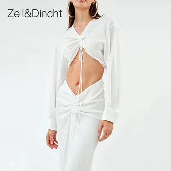 Zell&Dincht Satīna Dobi No Sieviešu Kleita Sievietēm Seksīgas Mežģīnes up Bodycon Maxi Kleitas 2020. Gada Vasaras garām Piedurknēm Pludmales Kleita Vestidos
