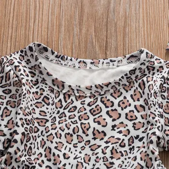 Pudcoco Toddler Baby Girl Apģērbu Leopards Drukāt Savirmot garām Piedurknēm, Svārki Topi tīrtoņa Krāsu Garas Bikses Galvu 3Pcs Tērpiem Komplekts