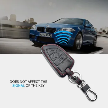 Ādas Automašīnas Atslēga Vāciņu, BMW X1 un X5 X6 F15 F16 F48 1 2 Sērijas Auto Smart Tālvadības Pults Gadījumā Keychain Turētājs Aizsargs Soma