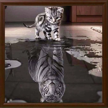 Rokdarbi Kaķis Pārdomas Tiger 5D Diy Dimanta Glezna Krustdūrienā Dzīvnieku Dimanta izšuvumi Mozaīkas Eiropas Mājas Dekoru XU