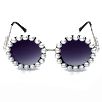 Vintage Pērles Apaļas Saulesbrilles Sieviešu Jaunā Luksusa Zīmola Dizaineru Modes Sakausējuma Lielgabarīta Dimanta Brilles Vīriešiem Retro Toņos Oculos