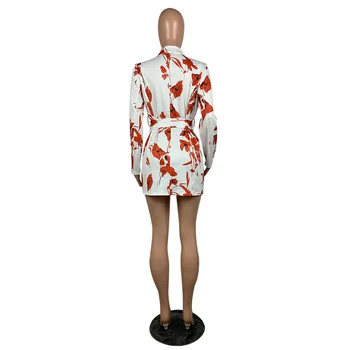 Ziedu Garām Piedurknēm Siksnas Mini Žakete, Kleita Sievietēm Eleganto Robots Apkakles Īsas Kleitas Apģērbi Dāmas Gadījuma Rudens Kleita