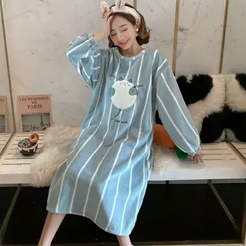 Sieviete Flaneļa Nightgowns Cute princese Nightdress Sleepwear Long Sleeve WinterKeep Silts Naktsveļu Zaudēt Sleepshirts