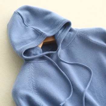 YUNSHUCLOSET līdz 2018. gada Rudenī&ziemā Karstā Pārdošanas Sieviešu Kašmira puloveri Caps apkakles Saglabāt siltu tīrtoņa krāsu garām piedurknēm apkakli