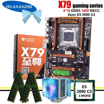 Pārsteidzošs HUANANZHI deluxe X79 LGA2011 spēļu mātesplati ar M. 2 NVMe CPU Intel Xeon E5 2690 C2 2.9 GHz ar vēsāka operatīvā ATMIŅA 64G RECC