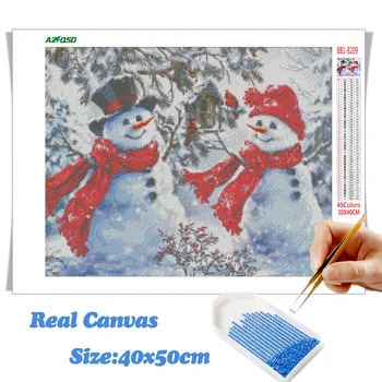 AZQSD 5D DIY Dimanta Glezna, Sniegavīrs Pilnu Kvadrātveida Urbšanas Rokdarbu Dimanta Izšuvumi Mozaīkas Ziemas Ainava Ziemassvētku Dāvanu