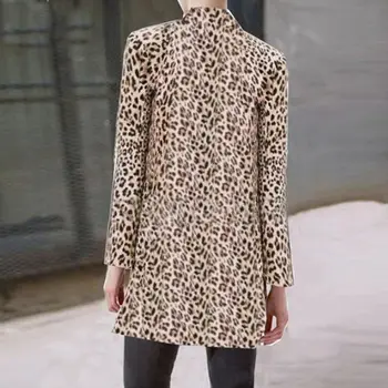 2019 Jaunākās Karstā Sieviešu Vintage Leopards Drukāt Žakete Robots Apkakli, Garām Piedurknēm Mētelis Sieviešu Virsdrēbes Modes Casaco Sievišķīgs Tops